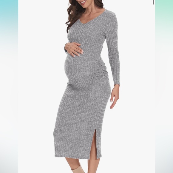 Dresses & Skirts - Gray Ribbed Maternity Midi Dress-MED